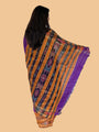 Purple and Orange Pure Raw Silk Handloom Saree with Ikkat Border