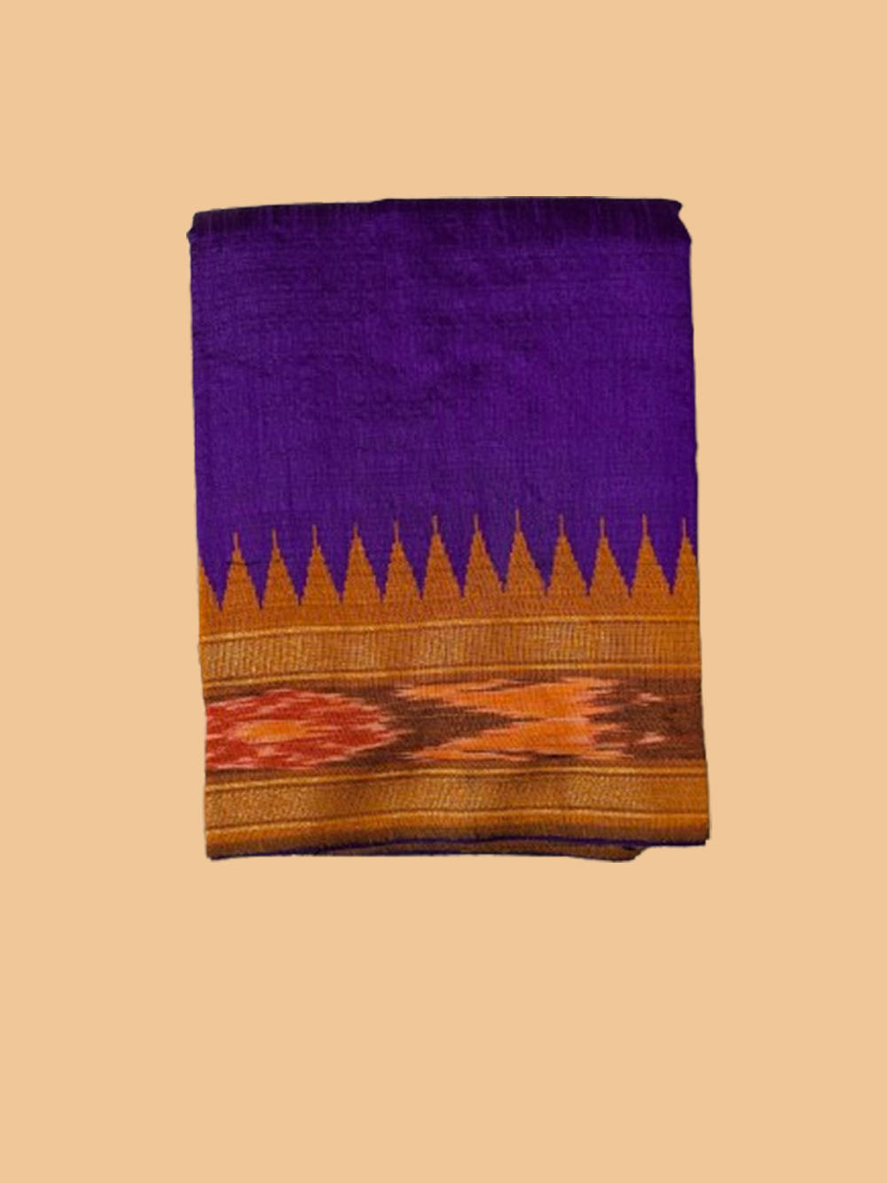 Purple and Orange Pure Raw Silk Handloom Saree with Ikkat Border