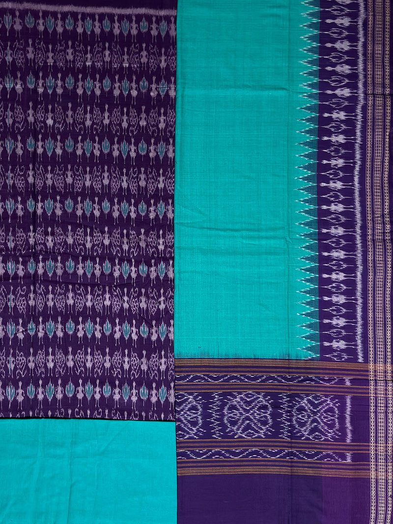 Purple and Teal Sambalpuri Handloom Cotton Dress Material