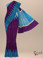 Purple and Turquoise Blue Pure Raw Silk Handloom Saree with Temple Border