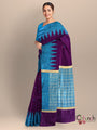 Purple and Turquoise Blue Pure Raw Silk Handloom Saree with Temple Border