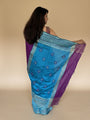 Purple and Turquoise Blue Pure Raw Silk Handloom Saree with Vidharva Border