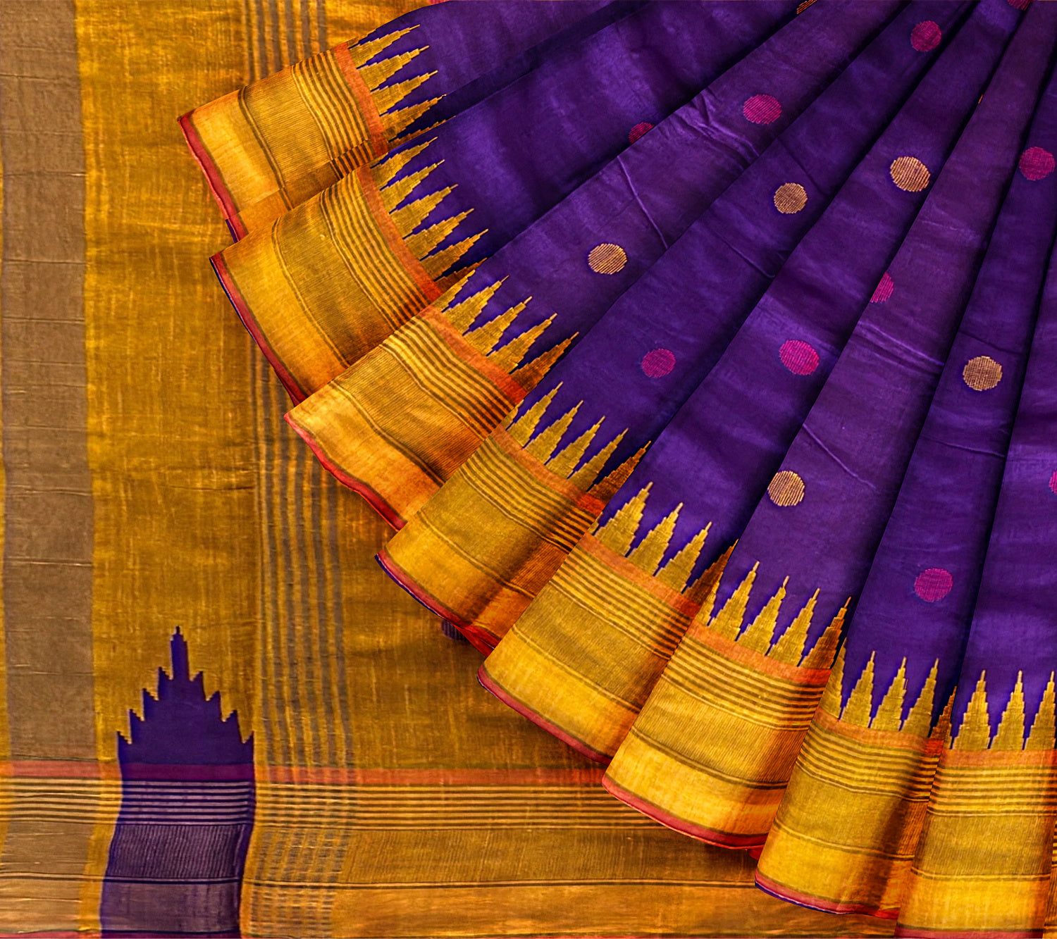 Purple and Yellow Pure Raw Silk Handloom Saree