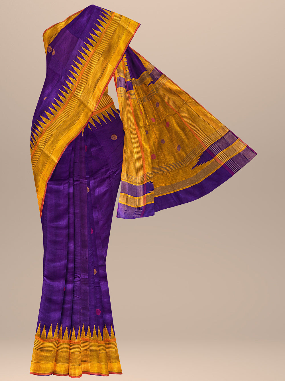 Purple and Yellow Pure Raw Silk Handloom Saree