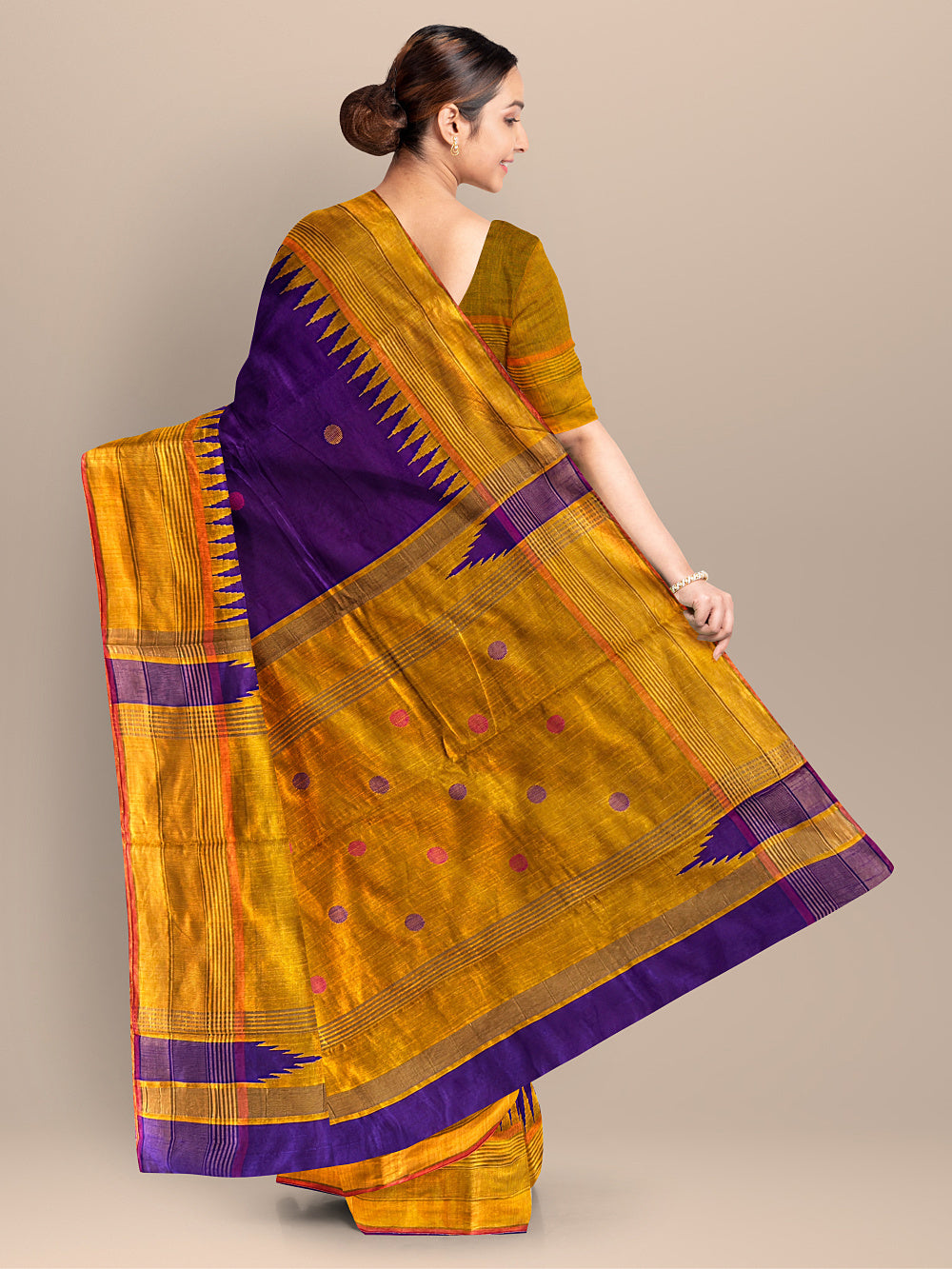 Purple and Yellow Pure Raw Silk Handloom Saree