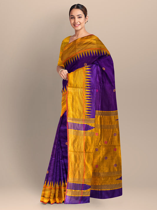 Purple and Yellow Pure Raw Silk Handloom Saree