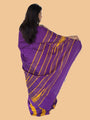 Purple and Yellow Pure Raw Silk Handloom Saree with Temple Border