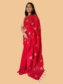 Red Cotton Handloom Saree with Yellow Contrast Kantha Stitch Blouse