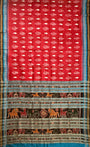 Red Kathiphera Pure Silk Handloom Khandua Patta Saree With Sankha Motifs