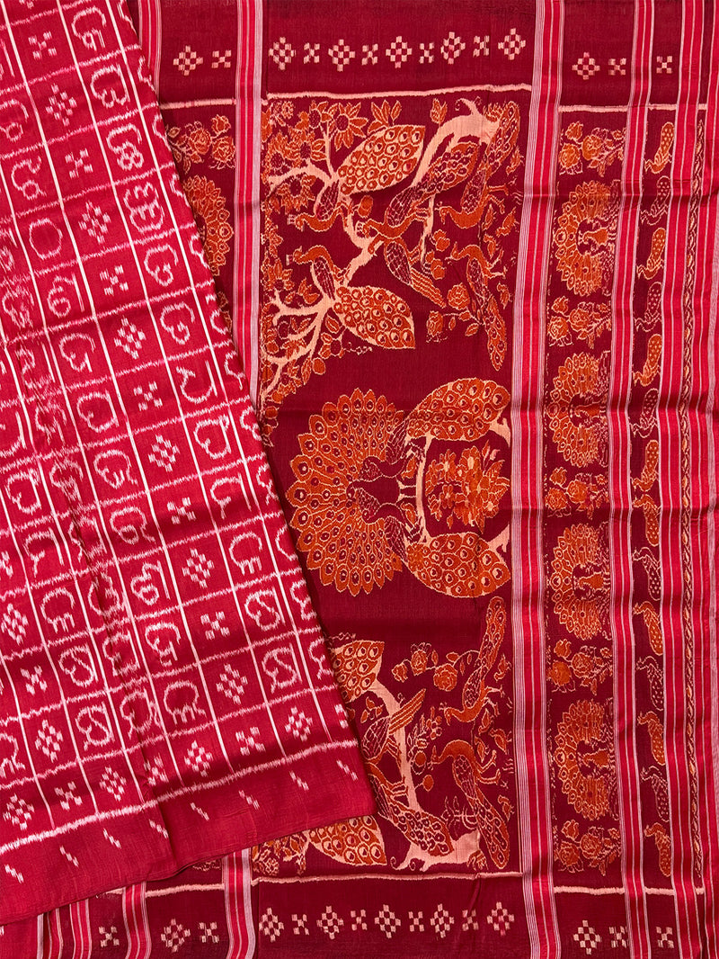 Red Odia Barnamala Pure Silk Handloom Khandua Patta Saree