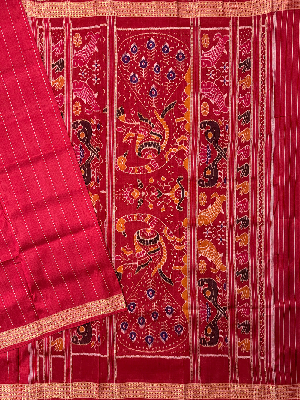 Red Pure Silk Handloom Khandua Patta Saree