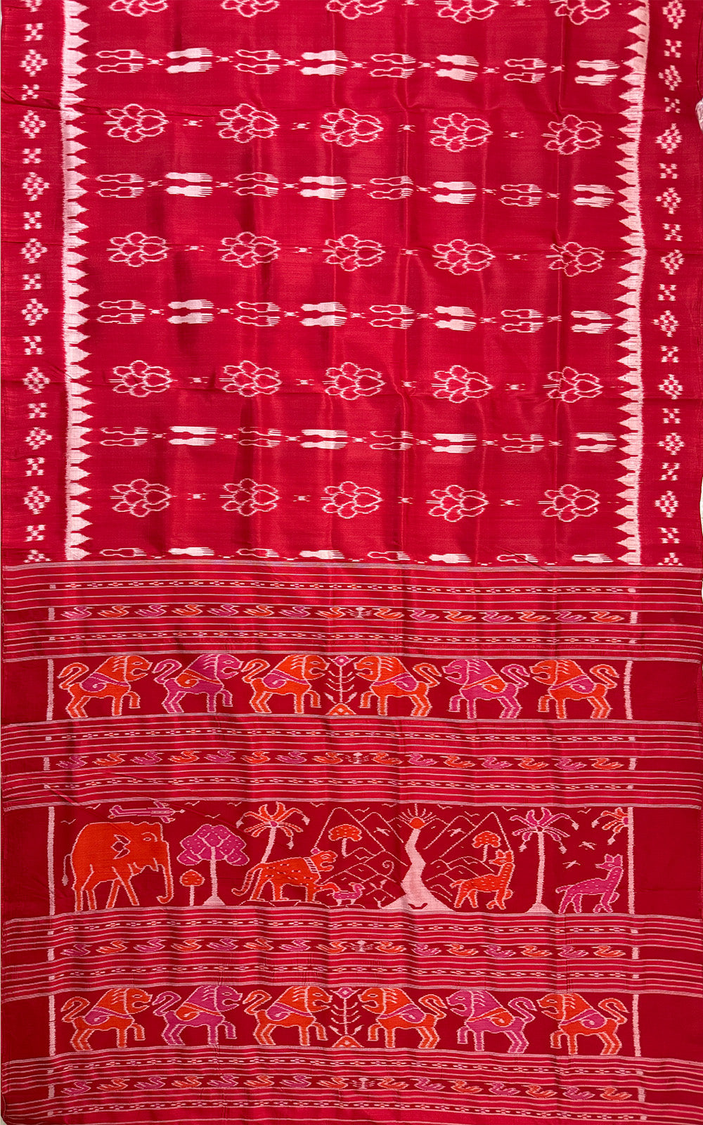 Red Pure Silk Handloom Khandua Patta Saree with Laxmipada Motifs