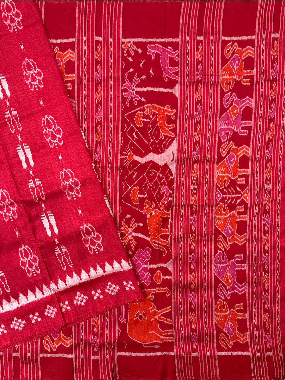 Red Pure Silk Handloom Khandua Patta Saree with Laxmipada Motifs