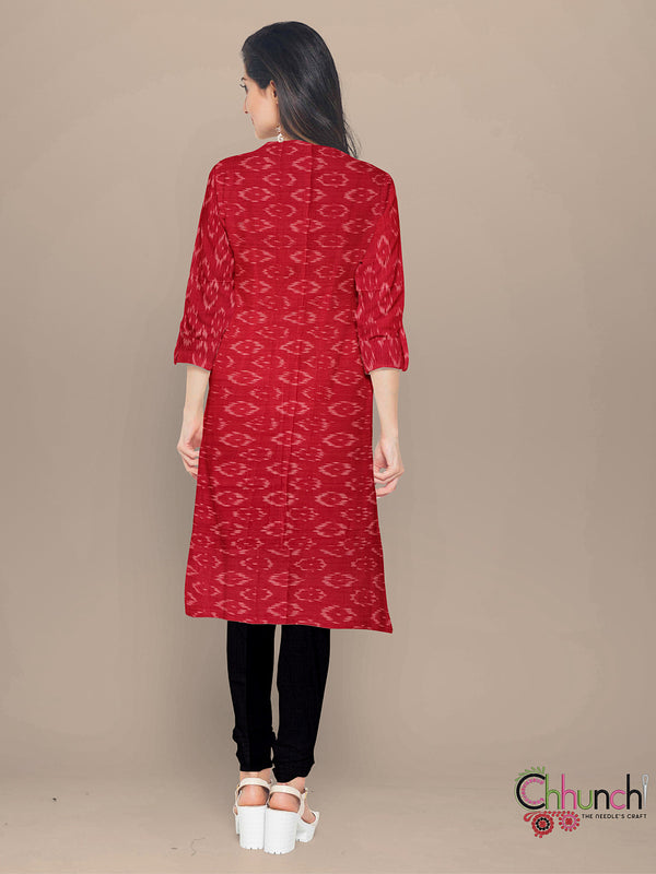 Red and Black Double Ikat Handloom Cotton Dress Material