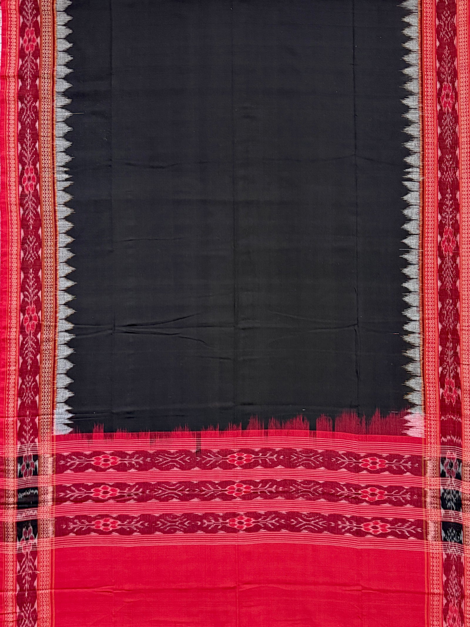 Red, White and Black Sambalpuri Handloom Cotton Dress Material with Pasapalli Pattern
