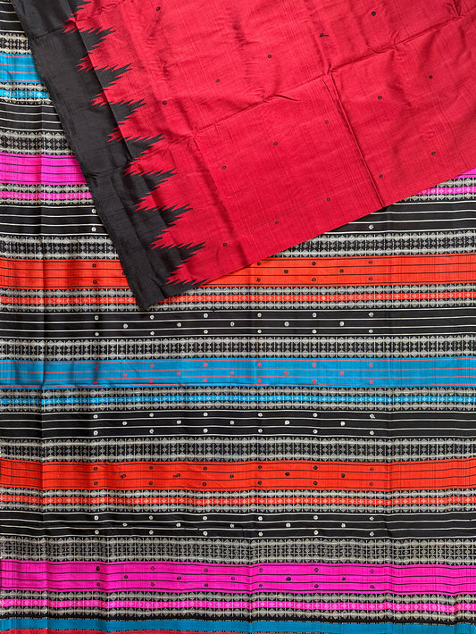 Red and Black Double Pallu Handloom Berhampuri Pure Silk Patta Saree