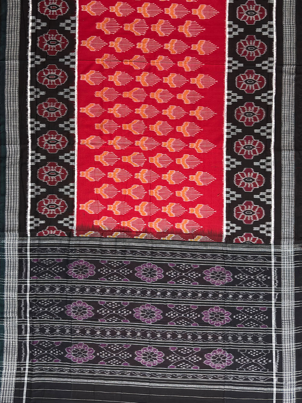 Red and Black Handloom Cotton Sambalpuri Saree