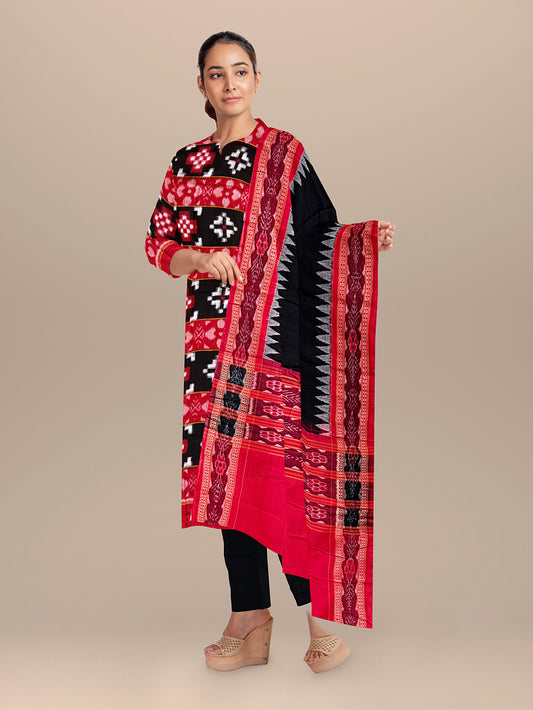 Red and Black Pasapalli Pattern Sambalpuri Handloom Cotton Dress Material