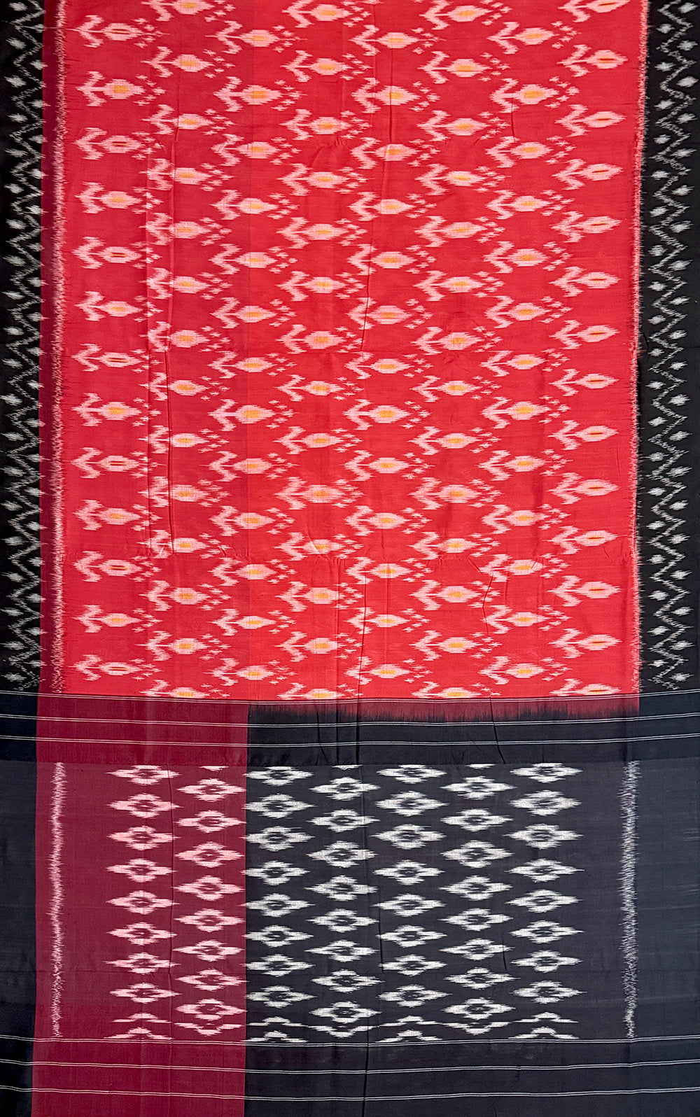 Red and Black Pochampally Mercerised Cotton Handloom Saree in Ikkat Pattern
