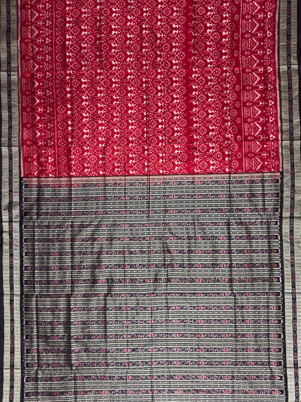 Red and Black Pure Sambalpuri Silk Handloom Saree
