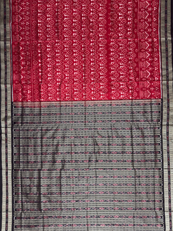 Red and Black Pure Sambalpuri Silk Handloom Saree
