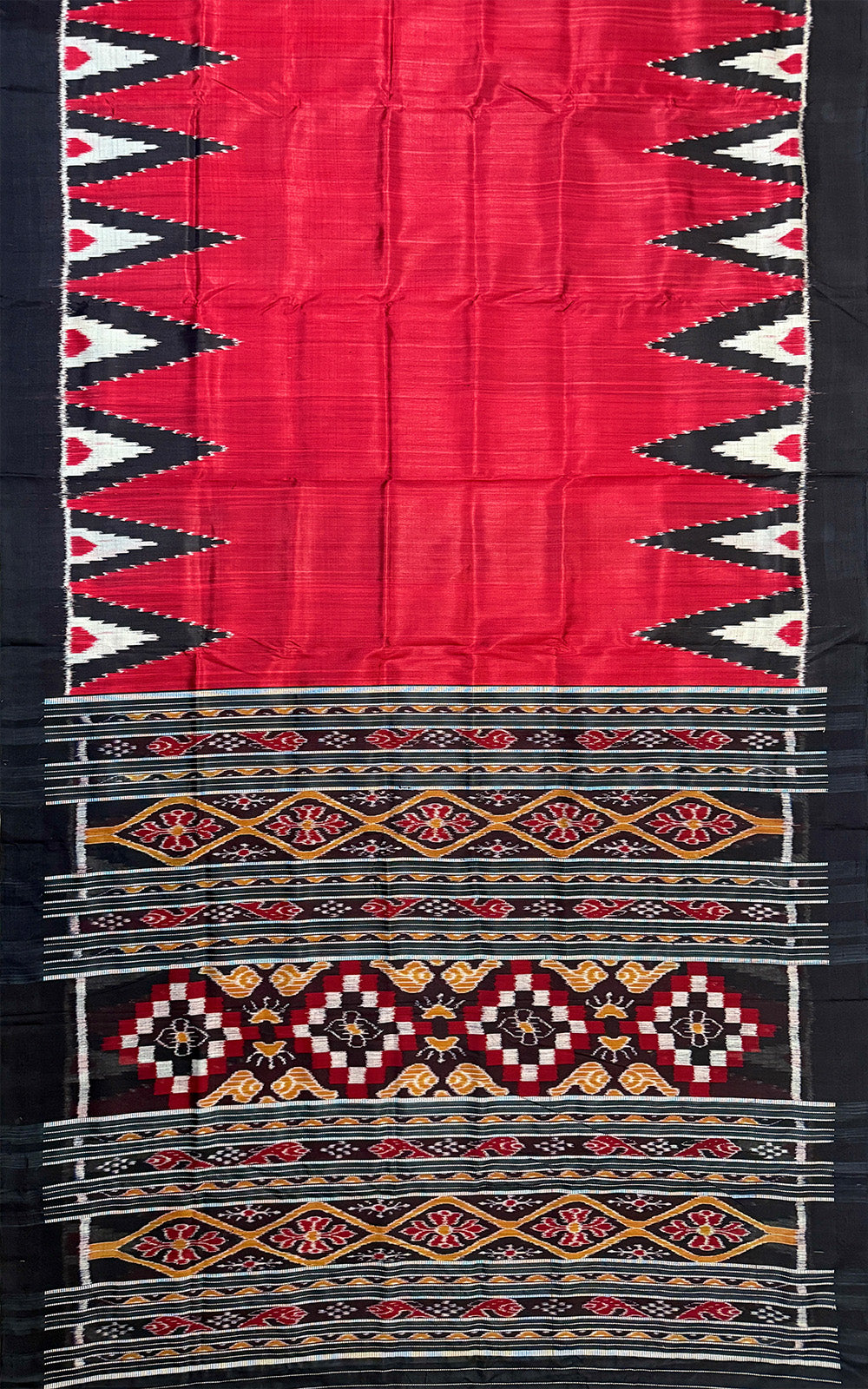 Red and Black Pure Silk Handloom Khandua Patta Saree