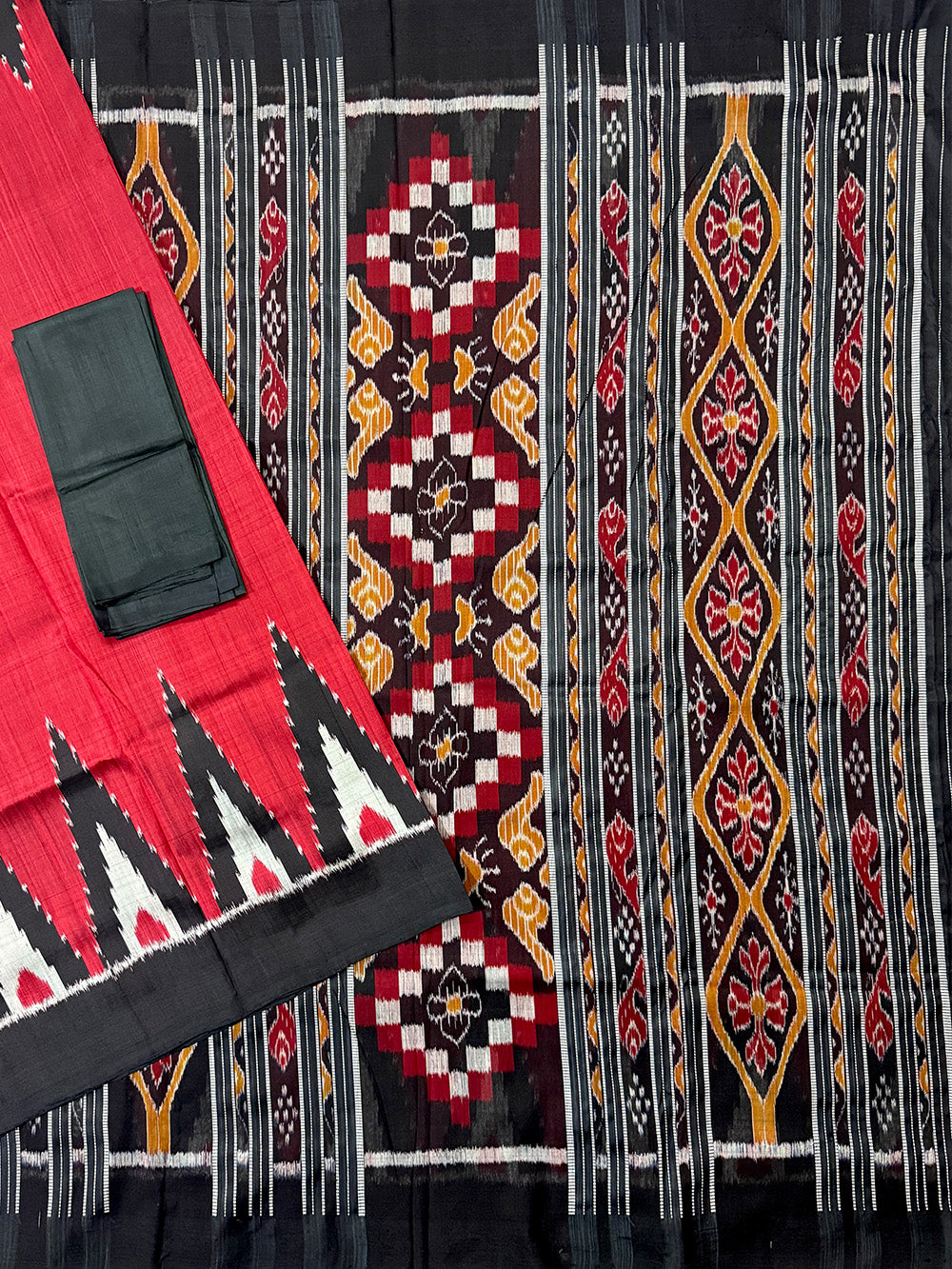 Red and Black Pure Silk Handloom Khandua Patta Saree