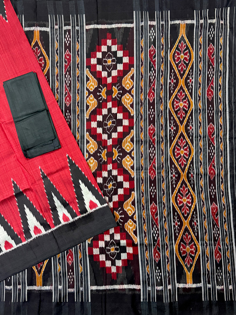 Red and Black Pure Silk Handloom Khandua Patta Saree