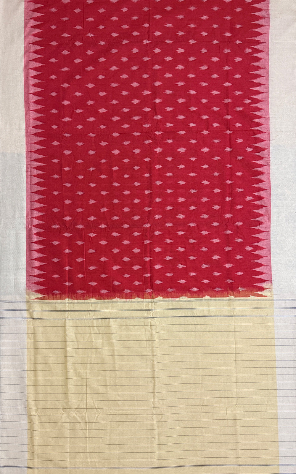 Red and Cream Pochampally Mercerised Cotton Handloom Saree in Ikkat Pattern