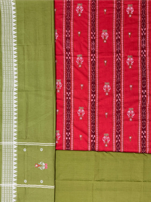 Red and Green Nuapatna Handloom Cotton Dress Material