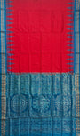 Red and Turquoise Pure Sambalpuri Tissue Silk Handloom Saree