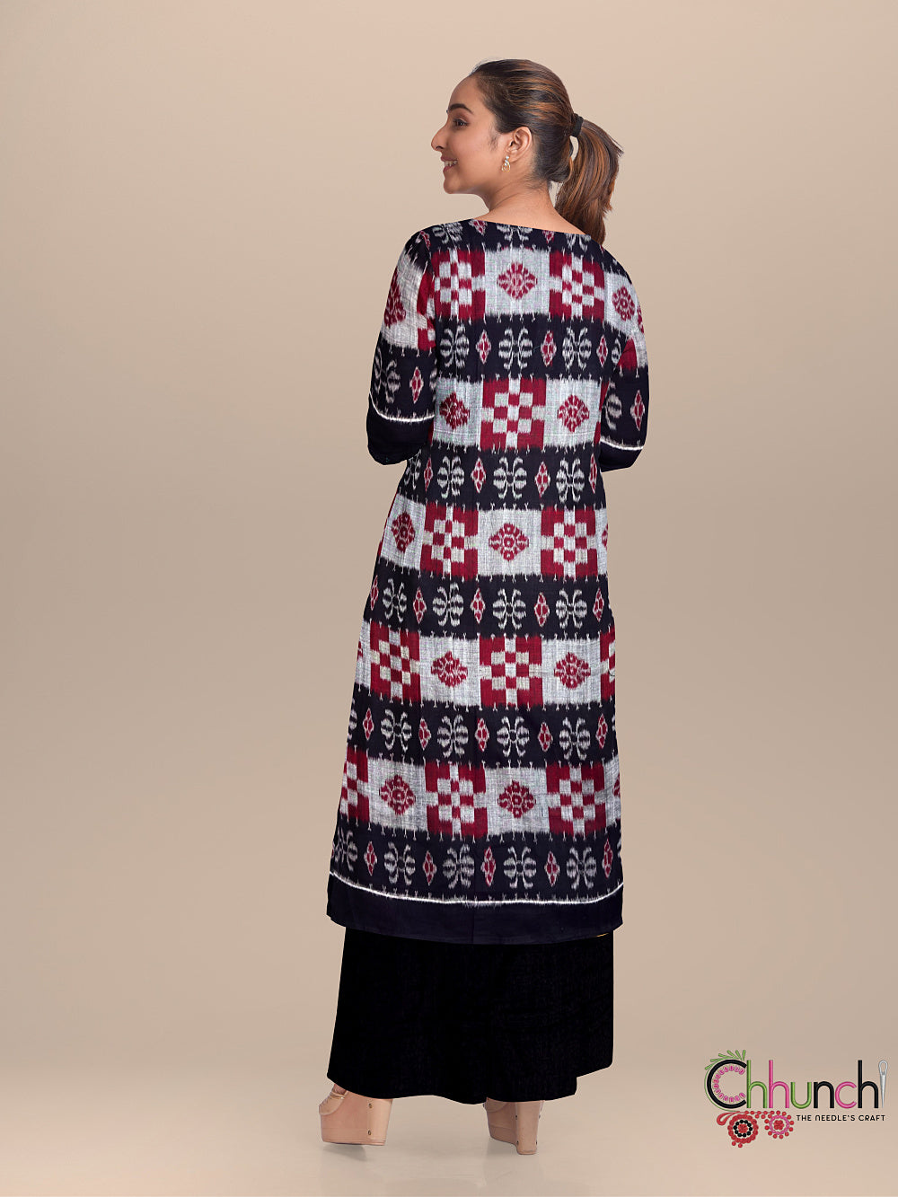 Red and Black Sambalpuri Cotton Dress Material in Pasapalli Design