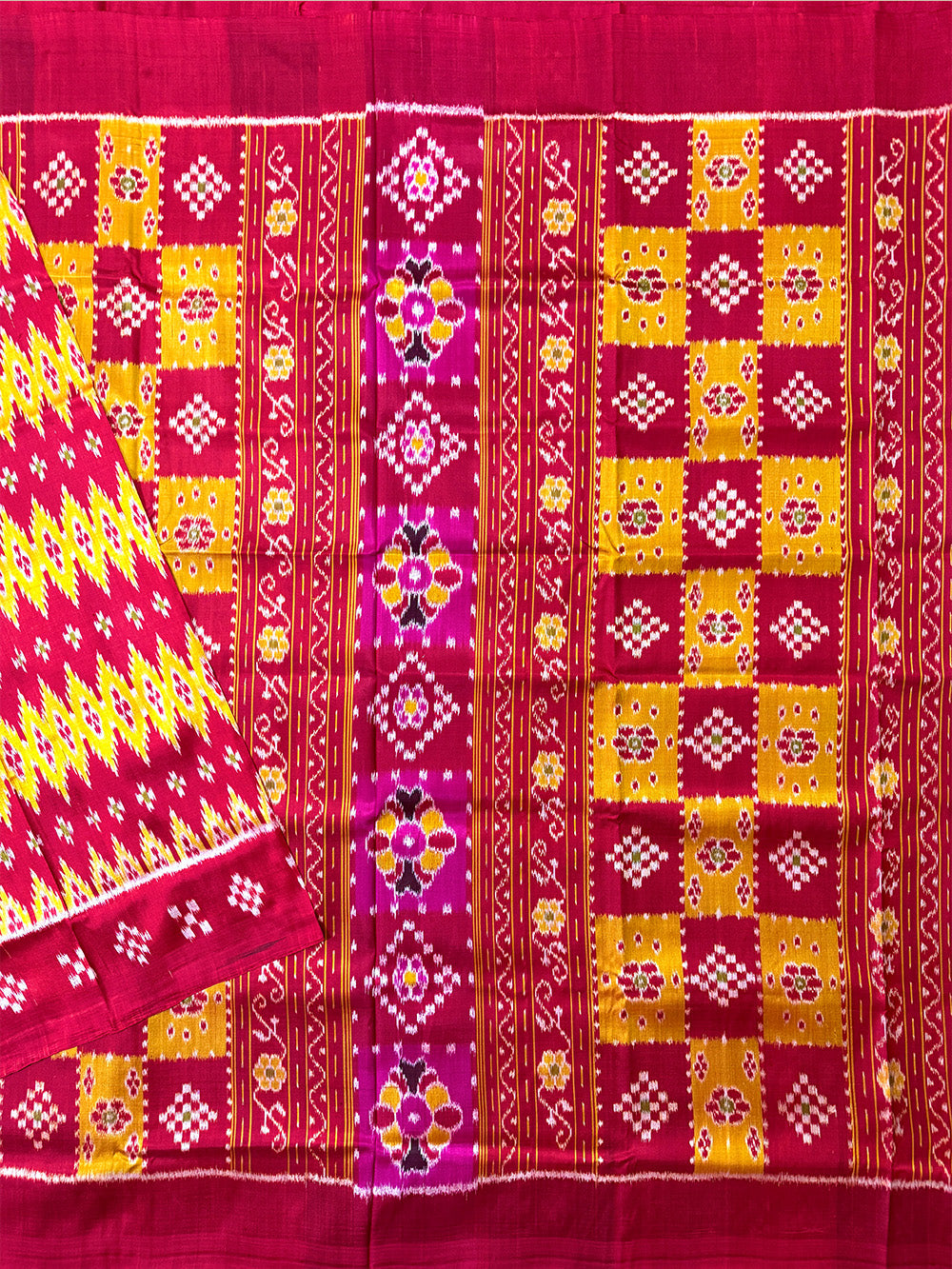 Red and Yellow Pure Silk Handloom Khandua Patta Saree