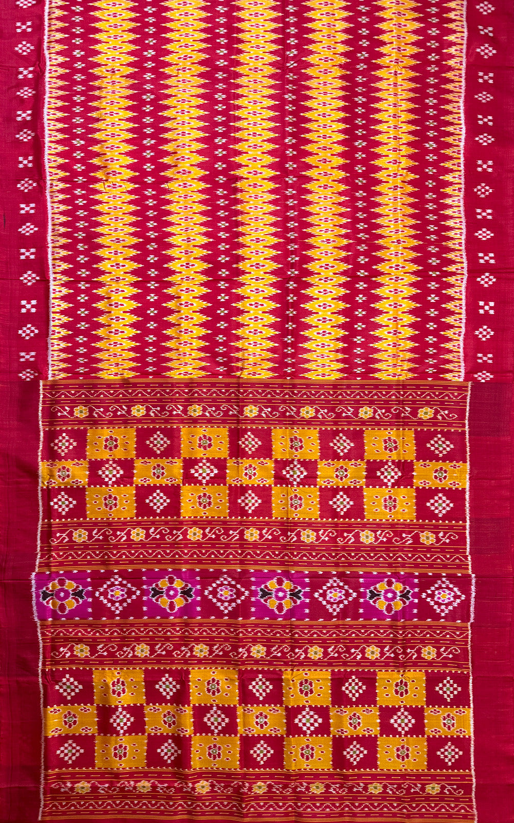 Red and Yellow Pure Silk Handloom Khandua Patta Saree