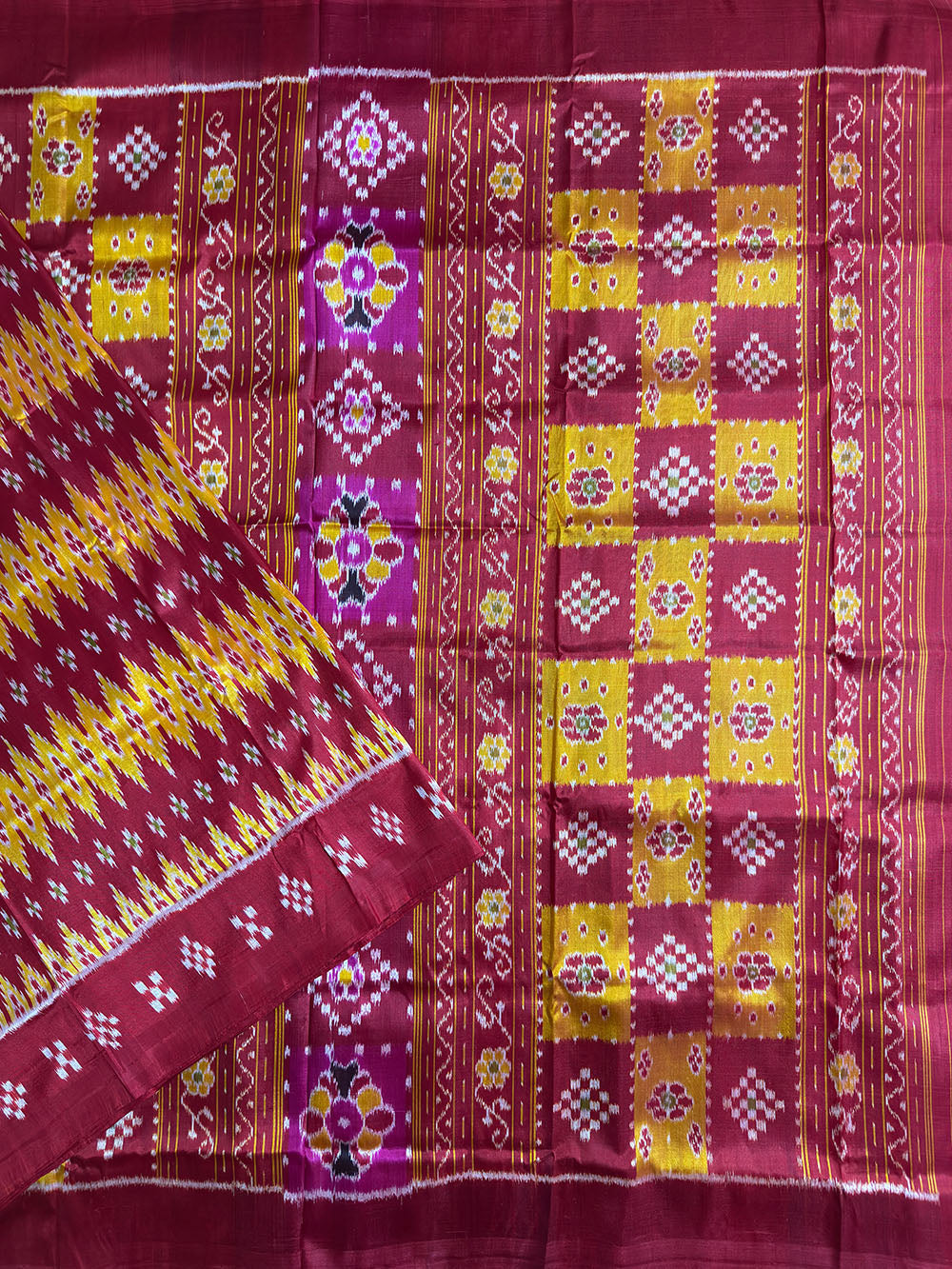 Red and Yellow Handloom Khandua Patta Saree