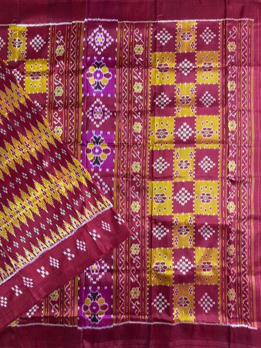 Red and Yellow Handloom Khandua Patta Saree
