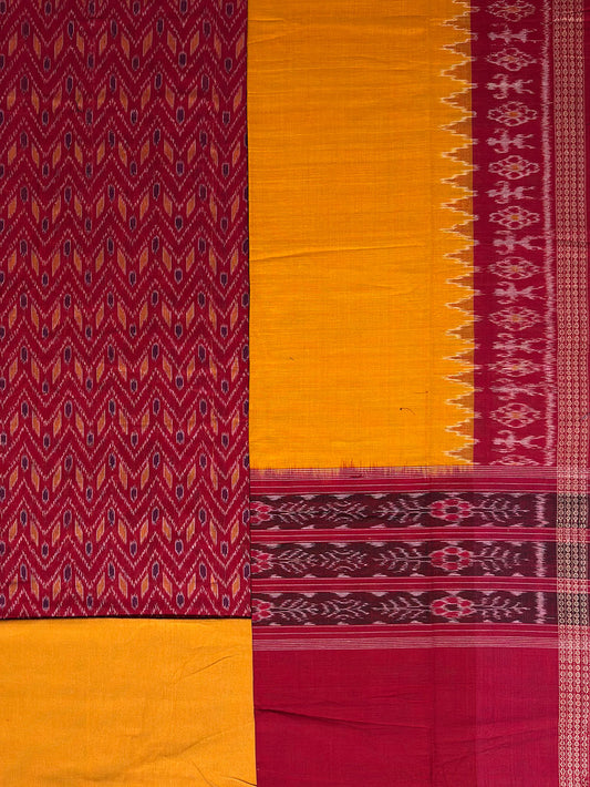 Red and Yellow Sambalpuri Handloom Cotton Dress Material