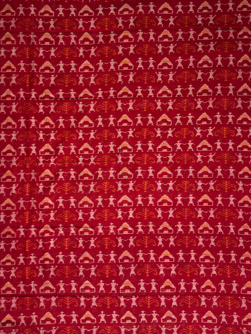 Red and Yellow Tribal Pattern Sambalpuri Handloom Cotton Dress Material