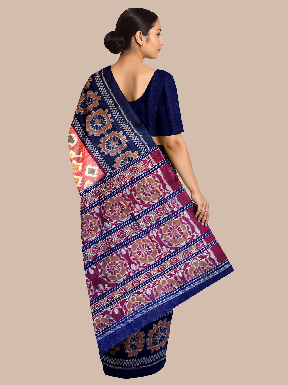 Rose Pink and Navy Blue with Chakra Motifs Handloom Cotton Sambalpuri Saree