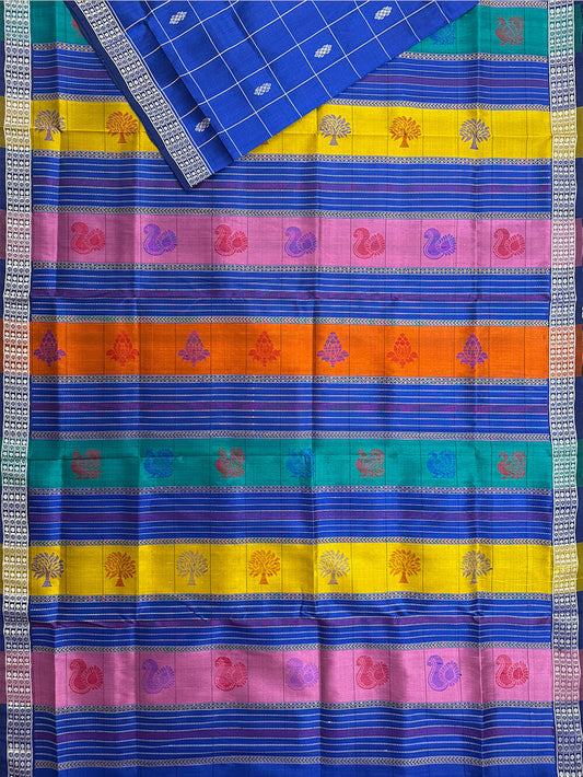 Royal Blue Double Pallu Handloom Berhampuri Pure Silk Patta Saree