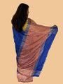 Royal Blue Pure Raw Silk Handloom Saree with Yellow and Peach Border