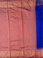 Royal Blue Pure Raw Silk Handloom Saree with Yellow and Peach Border