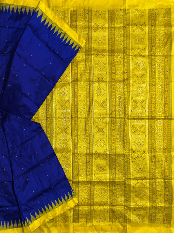 Royal Blue and Neon Yellow Pure Sambalpuri Silk Handloom Saree