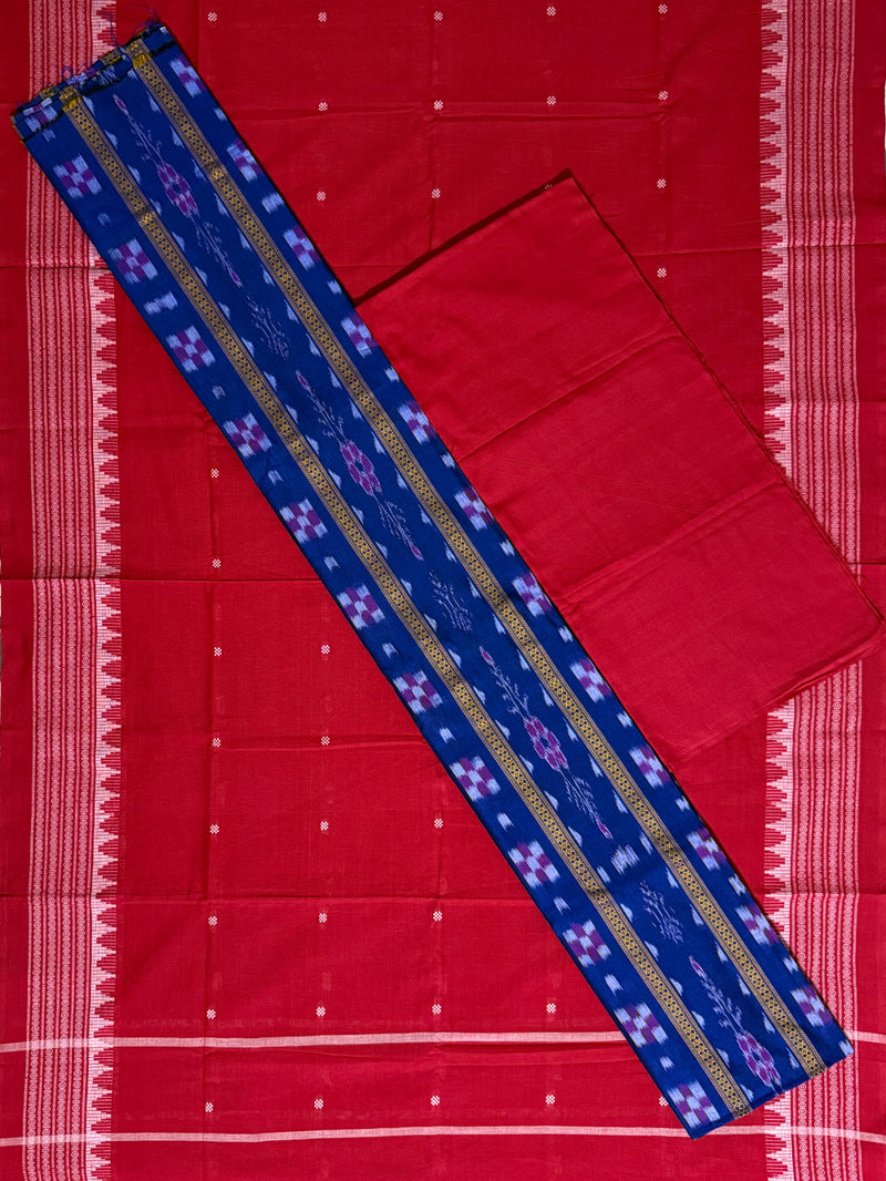 Royal Blue and Red Nuapatna Handloom Cotton Dress Material