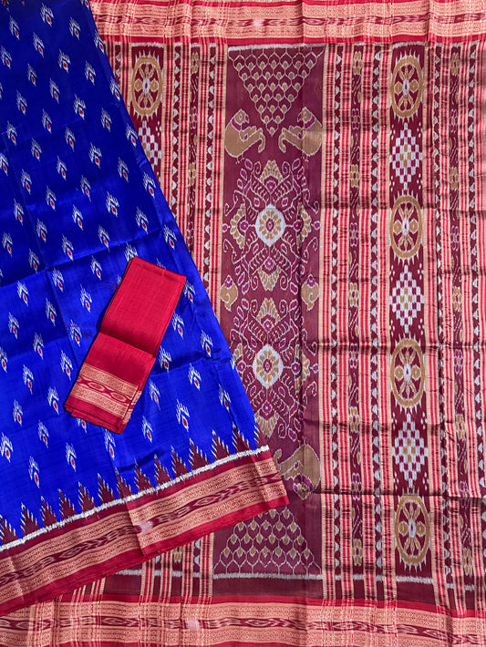 Royal Blue and Red Pure Silk Handloom Khandua Patta Saree