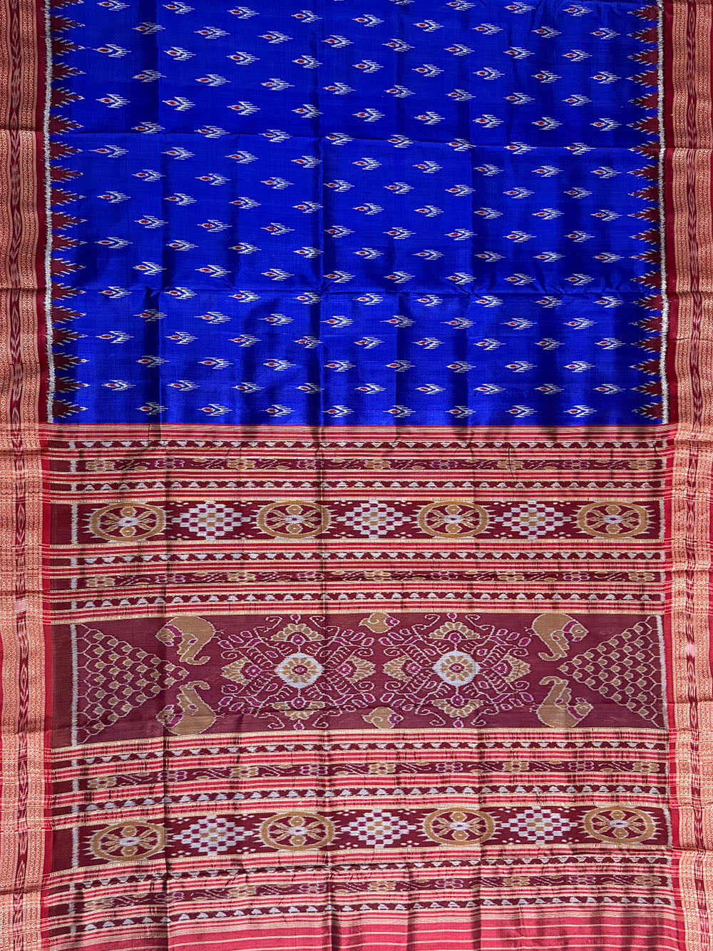 Royal Blue and Red Pure Silk Handloom Khandua Patta Saree