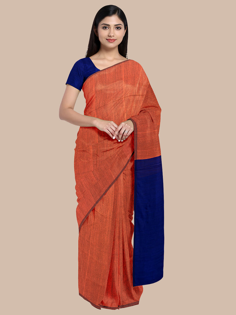 Rust and Blue Khadi Cotton Handloom Saree