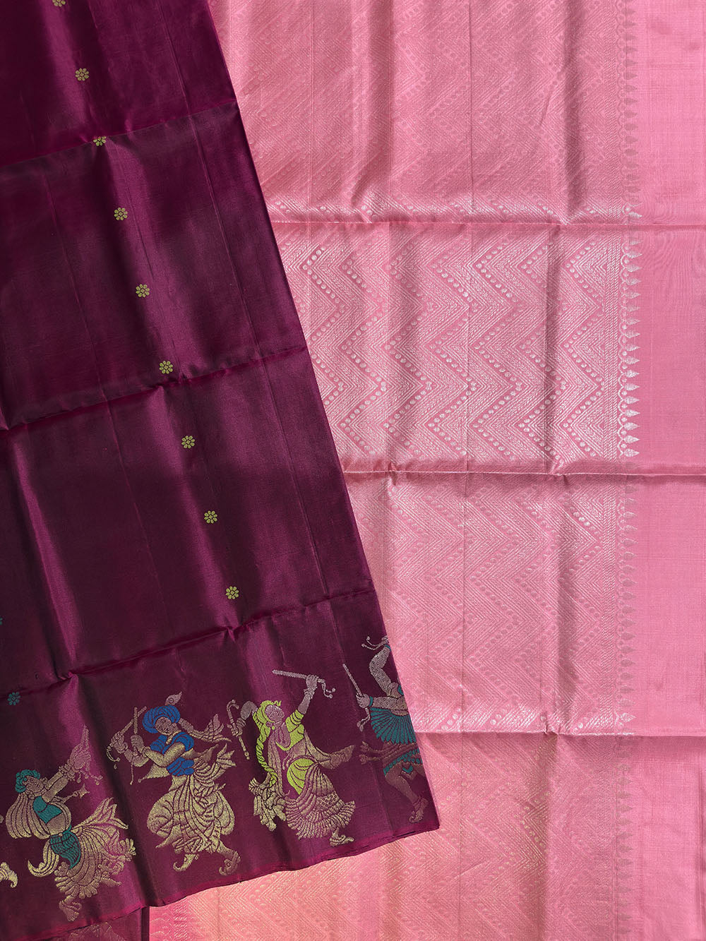 Rustic Pink and Light Pink Pure Silk Kanjivaram Handloom Saree