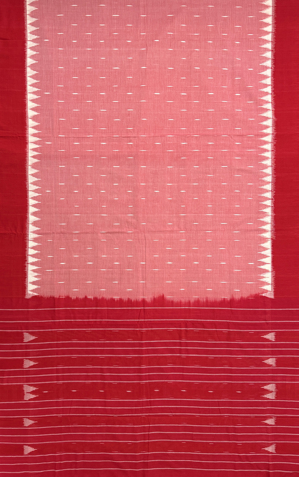 Salmon Pink and Red Pochampally Mercerised Cotton Handloom Saree in Ikkat Pattern