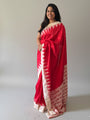 Scarlet Red and Beige Border Handloom Khandua Patta Saree